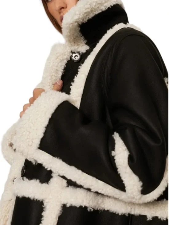 Stand Studio Patrice Faux Leather Shearling Coat Black 34 - Picture 4 of 16